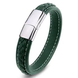 European and American Hot Selling Simple Style Woven Multicolor Wide Leather Rope Bracelet 316L Stainless Steel Men's Bracelet