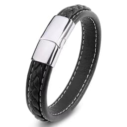 European and American Hot Selling Simple Style Woven Multicolor Wide Leather Rope Bracelet 316L Stainless Steel Men's Bracelet