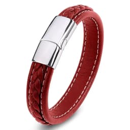 European and American Hot Selling Simple Style Woven Multicolor Wide Leather Rope Bracelet 316L Stainless Steel Men's Bracelet