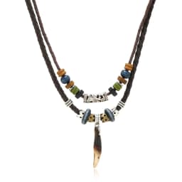 Tibetan Ethnic Necklace Men Indian Bohemian Nepal Mala Beads Tibetan Ox Horn Pendant Long Statement Necklaces Women