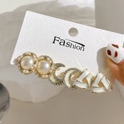 LATS Bow Fishtail Pearl Moon Earrings for Women Popular Gold Color Crystal Earrings Set Fashion Jewelry Accessories Gifts