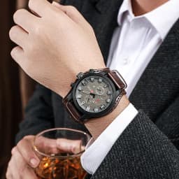 Retro Men's Watches Classic Luxury Business Quartz Watch Fashion Big Dial Leather Strap Date Military Wristwatch for Men