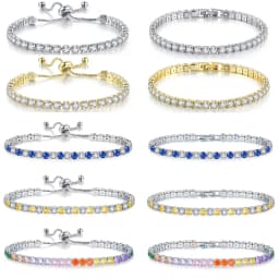 Chic 4mm Round Colorful Crystal Tennis Bracelets Silver Color Adjustable Folding Buckle Chain Bracelet on Hand Fashion Jewelry