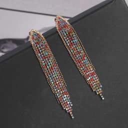 2023 New Classic Shiny Crystal Clip on Earrings Ladies Exaggerated Long Tassels Colorful Rhinestone Non Pierced Earrings Jewelry