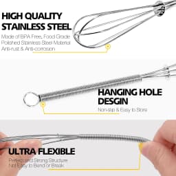 Leeseph Wire Whisks, 5in 7in 8in Stainless Steel Kitchen Mini Whisk & Egg Beater for Cooking, Blending, Beating and Stirring