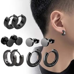 5 Pair Black Earrings Stainless Steel Ear Hoops for Men and Women