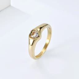 Stainless Steel Heart CZ Solitaire Ring Wedding Band for Women Girl Size 5-10