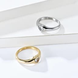 Stainless Steel Heart CZ Solitaire Ring Wedding Band for Women Girl Size 5-10