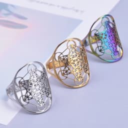 Exquisite Hollow Six Point Star Adjustable Rings For Women Men Stainless Steel Fashion Geometric Oval Finger Ring Jewelry Gift