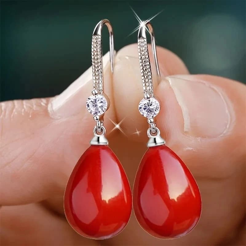 Exquisite Fashion Silver Color Water Imitation Pearls Drop Earrings for Women Shiny Red Green Round Earings Jewelry Gift 2025