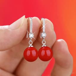 Exquisite Fashion Silver Color Water Imitation Pearls Drop Earrings for Women Shiny Red Green Round Earings Jewelry Gift 2025