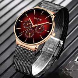New LIGE Fashion Mens Watches Top Brand Luxury Quartz Watch Men Mesh Steel Waterproof Ultra-thin Wristwatch For Men Sport Clock