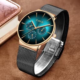 New LIGE Fashion Mens Watches Top Brand Luxury Quartz Watch Men Mesh Steel Waterproof Ultra-thin Wristwatch For Men Sport Clock