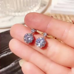Huitan Luxury Wedding Earrings for Women Shiny Round Cubic Zirconia Crystal Dangle Earrings Bridal Marriage Accessories Jewelry