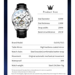OLEVS 7013 Men's Watch Fashion Moon Phase Mechanical Watch For Men Waterproof Roman Scale Hollow Flywheel Automatic Hand Clock