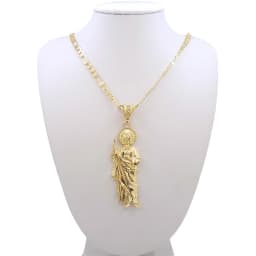 Saint Jude Necklace 14K Gold Plated San Judas Pendant Figaro Chain