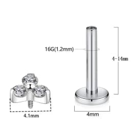 ASTM F136 Titanium Trinity Piercing Zirconia Paved Top Threaded Labret Studs Tragus Earrings Lip Tongue Stud Piercing Jewelry