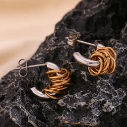 E.B.belle Mini Creative Wrapped C-shaped Earrings Tarnish Free 316L Stainless Steel Jewelry 18K Gold Plated Women's Earrings