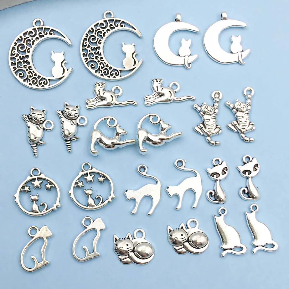24Pcs Antique Silvery Alloy Pendant Animal Cat Charms Use For Jewelry Making Findings Crafting Accessory For DIY Necklace Bracel