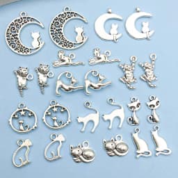 24Pcs Antique Silvery Alloy Pendant Animal Cat Charms Use For Jewelry Making Findings Crafting Accessory For DIY Necklace Bracel
