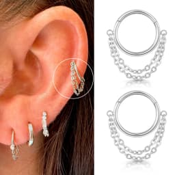 1pc Stainless Steel Simple Septum Piercing Nose Rings Women Hoop Earrings with Chain Gold Color Tragus Rook Ear Piercing Jewelry