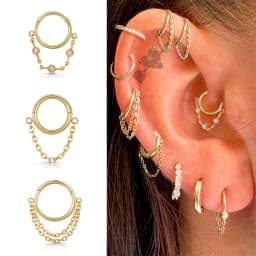 1pc Stainless Steel Simple Septum Piercing Nose Rings Women Hoop Earrings with Chain Gold Color Tragus Rook Ear Piercing Jewelry