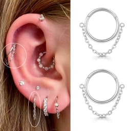 1pc Stainless Steel Simple Septum Piercing Nose Rings Women Hoop Earrings with Chain Gold Color Tragus Rook Ear Piercing Jewelry