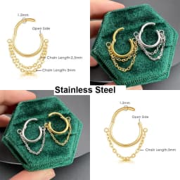 1pc Stainless Steel Simple Septum Piercing Nose Rings Women Hoop Earrings with Chain Gold Color Tragus Rook Ear Piercing Jewelry