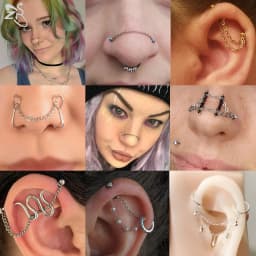 ZS 1 PC Gold Color Stainless Steel Nose Chain 17/24/32/35/40/45/50MM Tassel Ear Helix Bridge Piercing Chains Accessories Jewelry
