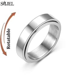 Rose Gold Stainless Steel Anxiety Ring Women Men Fidgets Spinner Rings Engagement Bands Silver Color Fashion Jewelry 8/6mm