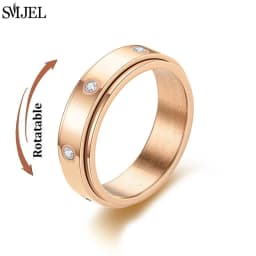 Rose Gold Stainless Steel Anxiety Ring Women Men Fidgets Spinner Rings Engagement Bands Silver Color Fashion Jewelry 8/6mm