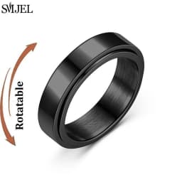 Rose Gold Stainless Steel Anxiety Ring Women Men Fidgets Spinner Rings Engagement Bands Silver Color Fashion Jewelry 8/6mm