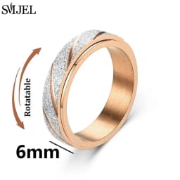 Rose Gold Stainless Steel Anxiety Ring Women Men Fidgets Spinner Rings Engagement Bands Silver Color Fashion Jewelry 8/6mm