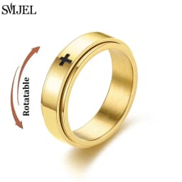 Rose Gold Stainless Steel Anxiety Ring Women Men Fidgets Spinner Rings Engagement Bands Silver Color Fashion Jewelry 8/6mm