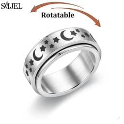 Rose Gold Stainless Steel Anxiety Ring Women Men Fidgets Spinner Rings Engagement Bands Silver Color Fashion Jewelry 8/6mm