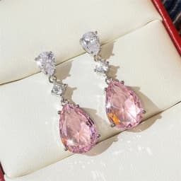 Huitan Temperament Sweet Pink Pear Cubic Zirconia Drop Earrings Women Engagement Party Exquisite Ear Accessories Fashion Jewelry