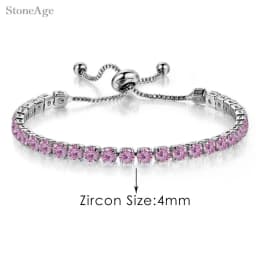 Pink Crystal Tennis Bracelets for Women Female Trend Romantic Shiny Zirconia Adjustable Folding Buckle Chain on Hand Jewelry