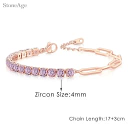 Pink Crystal Tennis Bracelets for Women Female Trend Romantic Shiny Zirconia Adjustable Folding Buckle Chain on Hand Jewelry