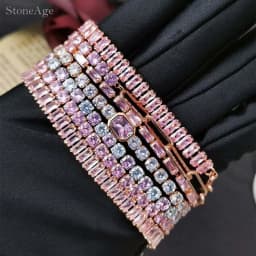 Pink Crystal Tennis Bracelets for Women Female Trend Romantic Shiny Zirconia Adjustable Folding Buckle Chain on Hand Jewelry