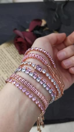 Pink Crystal Tennis Bracelets for Women Female Trend Romantic Shiny Zirconia Adjustable Folding Buckle Chain on Hand Jewelry