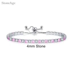 Pink Crystal Tennis Bracelets for Women Female Trend Romantic Shiny Zirconia Adjustable Folding Buckle Chain on Hand Jewelry