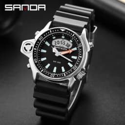 SANDA Sport Men Quartz Digital Watch Creative Diving Watches Men Waterproof Alarm Watch Dual Display Clock Relogio Masculino