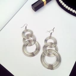 Exaggerate Round Statement Drop Earrings for Women European Party Big Jewelry Vintage Silver Color Metal Circle Long Earrings