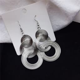 Exaggerate Round Statement Drop Earrings for Women European Party Big Jewelry Vintage Silver Color Metal Circle Long Earrings