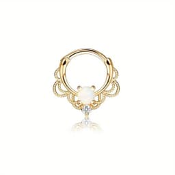 Drperfect 316L Stainless Steel Septum Rings Opal Daith Nose Rings CZ Cartilage Tragus Earrings Septum Clicker Piercing Jewerly
