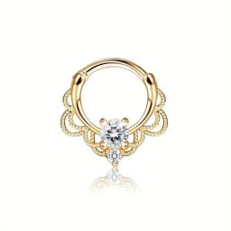 Drperfect 316L Stainless Steel Septum Rings Opal Daith Nose Rings CZ Cartilage Tragus Earrings Septum Clicker Piercing Jewerly