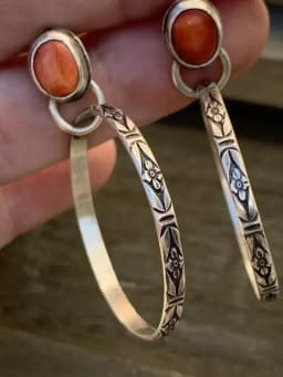 Vintage Metal Circle Red Stone Earrings Bohemian Jewelry Antique Silver Color Hollow Round Drop Earring for Women