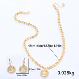 316L Stainless Steel Jewelry Set Rhinestone Tree of Life Pendant Necklace Hoop Earrings For Women Fashion Gold Gift Accessories
