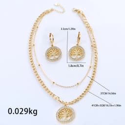 316L Stainless Steel Jewelry Set Rhinestone Tree of Life Pendant Necklace Hoop Earrings For Women Fashion Gold Gift Accessories