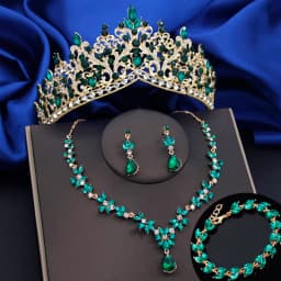 4 Pcs Lime Green Crown Jewelry Sets for Women Fashion Tiaras Bracelets Earrings and Necklace Sets Bride Wedding Prom Accessories
